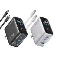 Anker 100W GaN Fast Charger 3-Port USB C Wall Charger dengan Layar Digital Pintar GaNPrime Power Adapter untuk MacBook iPhone iPad