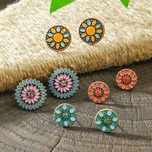 Flower <b>Stud</b> <b>Earrings</b> Alloy <b>Crystal</b> Rhinestone Bezel Setting Women's Fashion Jewelry Boho Style 2025 - Product Image 3