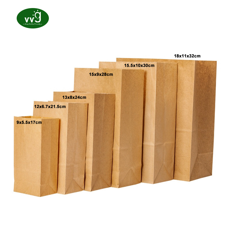 VVG Wholesale Greaseproof Custom Logo Printed Disposable Brown Kraft Paper Bag Food Take Out Shopping Gift Paper Bags