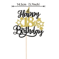Nouveauté 2025 : Décoration de gâteau Joyeux Anniversaire, Topper de gâteau en papier pailleté noir et or, idéal pour les anniversaires de 16, 18 et 21 ans