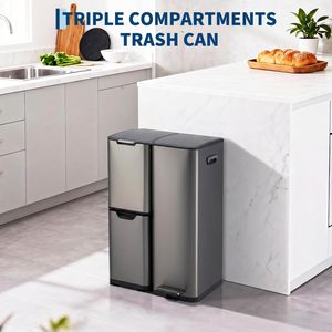 Factory Direct Sale High Quality 60L (13L+17L+30L) Matt Black Triple Compartment Recycle <b>Bin</b> With Foldable Pedals - Product Image 4