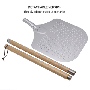 Productos al por mayor <span class=keywords><strong>Pala</strong></span> <span class=keywords><strong>de</strong></span> cocina para pizza Cáscara <span class=keywords><strong>de</strong></span> pizza perforada <span class=keywords><strong>de</strong></span> aluminio redonda con mango <span class=keywords><strong>de</strong></span> madera largo desmontable - Product Image 3