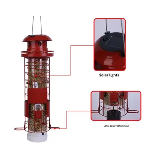 مصباح شمسي خارجي جديد للحدائق والساحات، مصنوع من المعدن والبلاستيك، على شكل أسطوانة، مضاد للسناجب، مغذي للطيور قابل للتخصيص - Product Image 3