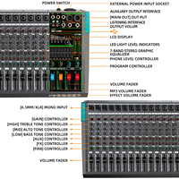 Interface de mixage audio professionnelle OEM Biner PA16, console de mixage audio 16 canaux pour scène