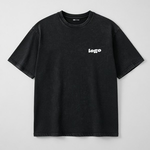 T-shirt personnalisé en pur coton épais à manches courtes, col rond, couleur unie, coupe ample, respirant et anti-humidité - Product Image 1