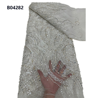 CHOCOO Tissu en dentelle à paillettes pour mariée, tulle blanc brodé de perles, idéal pour robe de mariée (vente en gros)