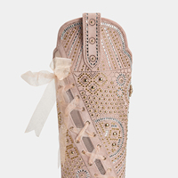 WETKISS Bottes Western à talon carré, hauteur genou, à lacets, style Loretta, avec strass roses, pour Cosplay