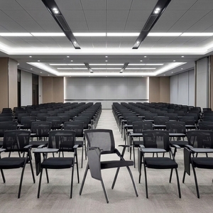 Silla de Conferencia Ergonómica Moderna <span class=keywords><strong>con</strong></span> Malla Transpirable, Asiento Plegable, Reposabrazos y <span class=keywords><strong>Ruedas</strong></span> Silenciosas para Sala de Reuniones - Product Image 1