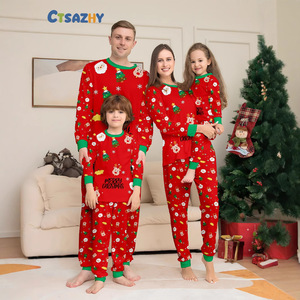 Conjunto de Pijamas de Poliéster de Manga Longa para Pais e Filhos - Estilo Estampado para Família com Design de Meninos, Meninas, Bebês e Cães - Product Image 1
