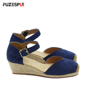 Chaussures d'été de pêcheur en daim de style bohème pour femmes à talons compensés rétro à talons hauts tressés Chaussures à plateforme Espadrille Sandales - Product Image 5