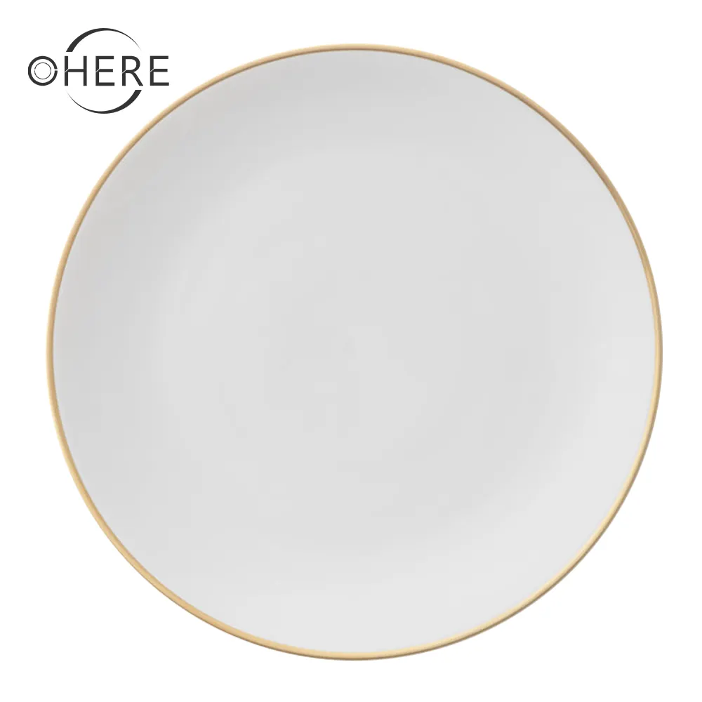Ohere Bone China Dinnerware Set 4pcs Plate Set gold rim Ceramic Tableware Wedding Charger Plate for Event&Catering