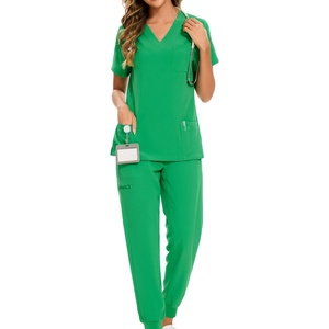 Women's Nurse <b>Scrub</b> Set-Hospital Uniforms Stretch V-Neck <b>Scrub</b> <b>Top</b> & Jogger Pant 8 Pockets 100% Polyester - Product Image 6