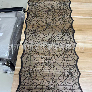 Halloween Black Spider Web Table Runner <b>Rectangle</b> Polyester Lace Trim Party Decor <b>Tablecloth</b> - Product Image 2