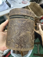 En gros, tirelire cylindrique en cuir véritable, porte-monnaie, sac de rangement multifonctionnel à suspendre pour sac à dos