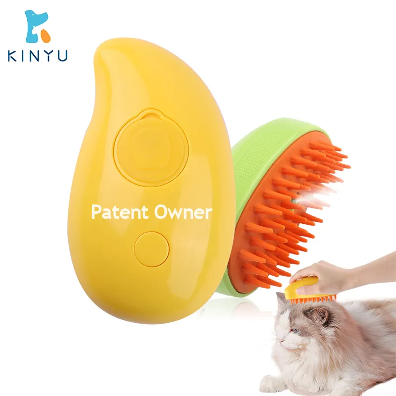 Kinyu orijinal fabrika kuru islak 3 in 1 Vaporous kedi buharlı fırça USB silikon masaj saç fırçası aracı Pet kedi fırça ile buhar