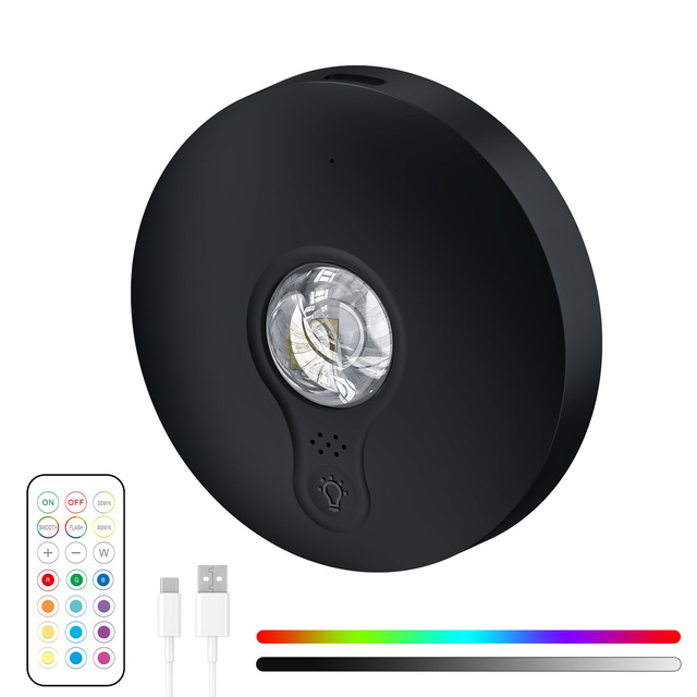 LED Rechargeable RGB Puck Light with Remote Control Rechargeable Battery Cabinet Light Dimmable Wireless Shelf Light Wholesale