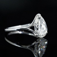 Bague de fiançailles solitaire à trois griffes en or blanc massif 14K/18K avec diamant de laboratoire taille poire 3 carats, certifié IGI CVD/HPHT