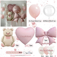 Ensemble de ballons en forme d'ours en peluche rose, ballons en aluminium en forme de cœur rose, adaptés aux fêtes d'anniversaire, à la Saint-Valentin