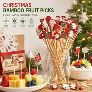 Piques à nourriture en bambou de Noël 120 mm, piques décoratives pour cocktails, apéritifs, desserts, garnitures de fruits - Product Image 1