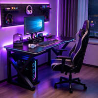 Bureau de jeu en forme de K, bureau d'ordinateur avec plateau blanc et cadre noir, table de bureau pour la maison, le bureau et les jeux