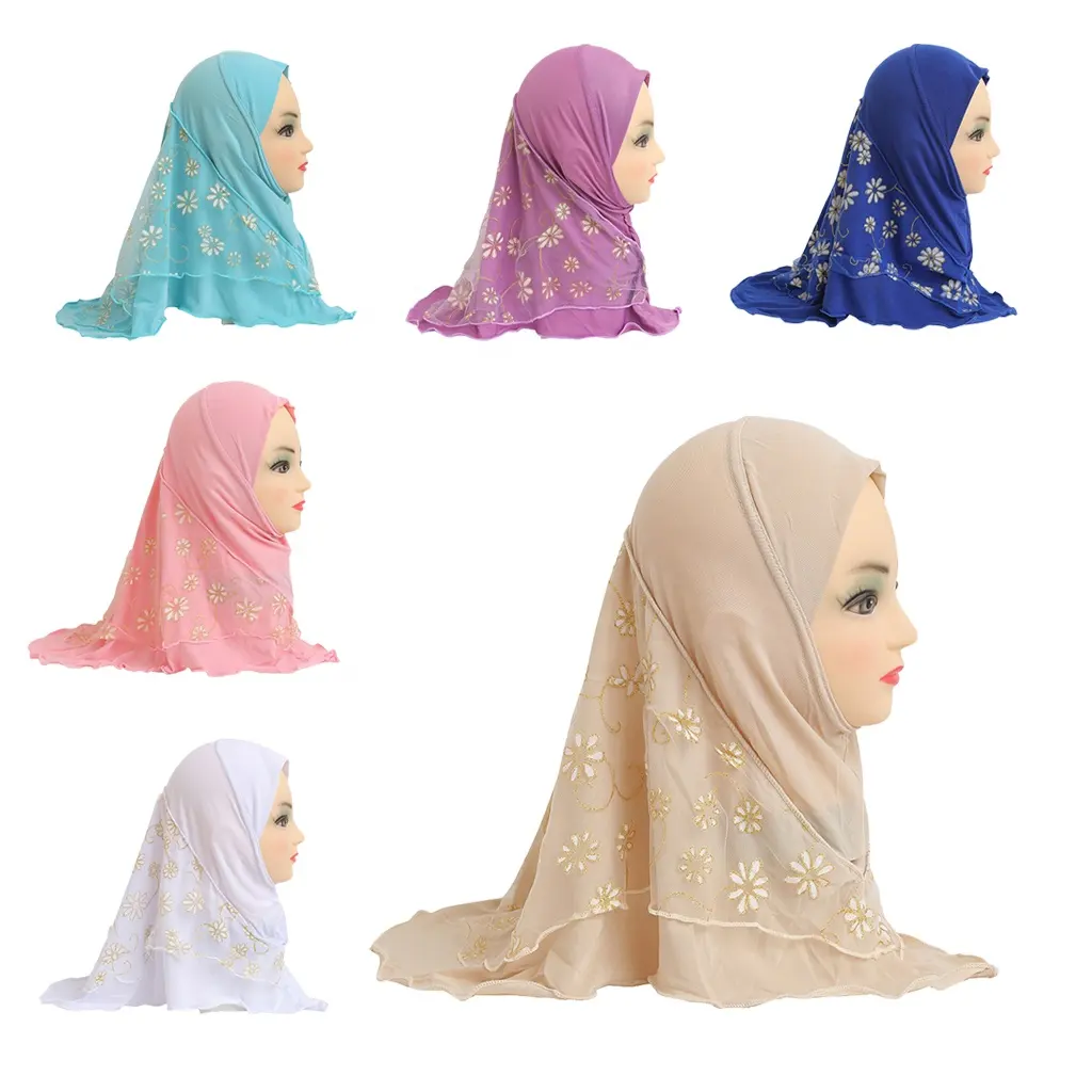 Hijab musulmán de una pieza para niños y niñas, bufanda de cabeza de cobertura completa, chal islámico, envoltura para la cabeza, sombrero Hijab de oración árabe, novedad