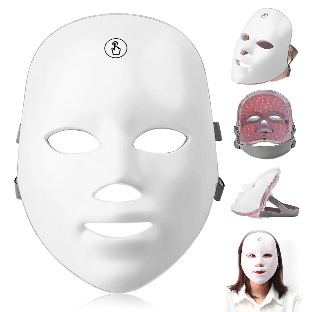 Terapia Máscara 7 Cor LED Luz Vermelho Azul Anti-Envelhecimento Facial Rejuvenescimento Da Pele Recarregável Uso Doméstico LED Máscara Rosto Cuidados De Beleza