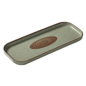 Plateaux de service en mélamine imitation porcelaine rectangulaires verts avec motif central brun pour usage en restaurant et hôtel - Product Image 5
