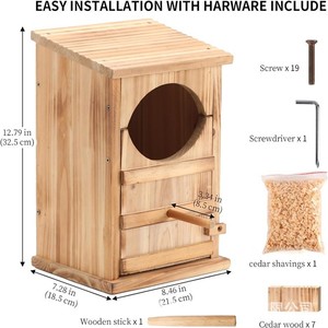 Caja de nido para búhos de madera, color madera natural, casa para pájaros duradera para exteriores, para búhos y loros - Product Image 5