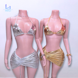 HL Manufacture Sexy Luxury Color dorado <span class=keywords><strong>Traje</strong></span> <span class=keywords><strong>de</strong></span> <span class=keywords><strong>baño</strong></span> <span class=keywords><strong>de</strong></span> 3 piezas con <span class=keywords><strong>falda</strong></span> corta <span class=keywords><strong>Traje</strong></span> <span class=keywords><strong>de</strong></span> <span class=keywords><strong>baño</strong></span> para mujer Ropa <span class=keywords><strong>de</strong></span> playa <span class=keywords><strong>Traje</strong></span> <span class=keywords><strong>de</strong></span> <span class=keywords><strong>baño</strong></span> brillante personalizado - Product Image 6