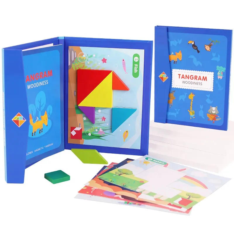 Tangram de madeira educacional Animal quebra-cabeça Tangram brinquedo magnético