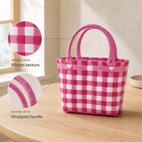 Panier tissé coloré à poignées, sac de rangement à motif damier pour cadeaux, idéal pour fêtes, pique-niques, décoration intérieure, vente en gros