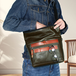 Men's Genuine Leather <b>Shoulder</b> <b>Bag</b> Black Avocado Green Solid Color <b>Large</b> Durable Crossbody <b>Bag</b> For Everyday Use - Product Image 3