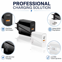 Chargeur rapide pour téléphone 65W double port PD QC3.0, prise EU/US, double sortie, protection contre la surchauffe, logo personnalisé, vente en gros en vrac, directement de l'usine