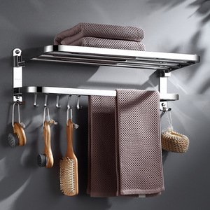 Folding Towel Rack 304 Stainless Steel Bathroom Storage Shelf Multifunctional No Drilling Required - Product Image 2