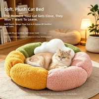 Lit pour animaux de compagnie en flanelle écologique et confortable, motif chat et chien de dessin animé, avec oreiller, forme ronde, couleur unie, pour l'hiver, doux et confortable