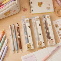 Stylo Gel à Bille 0,5 mm en Plastique Personnalisable, Motif Ours de Dessin Animé Mignon, Fournitures Scolaires pour Étudiants, 2 Pièces/Boîte, Encre Noire