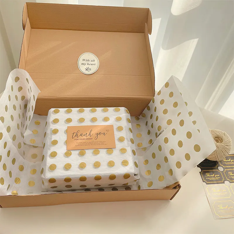 Metall Gold Large Polka Dot White Tissue Geschenk papier Elegante und edle Geschenk futter Verpackung