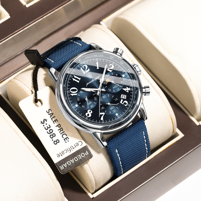 POEDAGAR 808 Luxury Sports Men Watch Waterproof Luminous Chronograph Nylon Leather Date Wristwatch Quartz Men's Watches