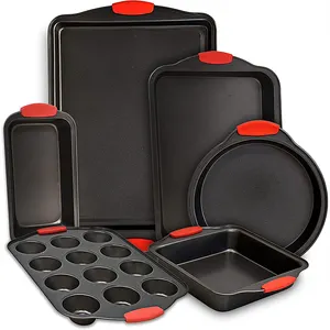 6 Piece Baking Pan Nonstick Carbon Steel Oven Bake ware Kitchen Set with Silicone Handles Cookie Sheet