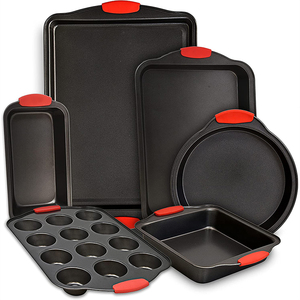 Ensemble <span class=keywords><strong>de</strong></span> 6 ustensiles <span class=keywords><strong>de</strong></span> <span class=keywords><strong>cuisson</strong></span> antiadhésifs en acier au carbone avec poignées en silicone pour <span class=keywords><strong>four</strong></span> et plaque à biscuits - Product Image 1