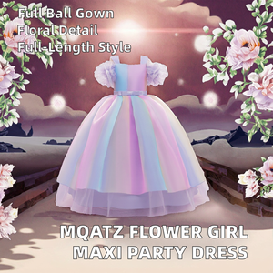 Vestido de Fiesta Largo para Niñas, Elegante, de Verano, Satinado, de Manga Corta, con Flores, para Bodas, Fiestas, Ecológico - Product Image 1