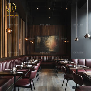 Ensemble de meubles de restaurant, de café et d'hôtel commerciaux en bois et cuir rouge moderne, canapé, banquette, table et chaises - Product Image 3