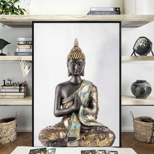 Statue de Bouddha de jardin zen, modèle chinois, en résine, faite à la main, peinte à la main, forme irrégulière, méditation, bouddhisme, hindouisme, décoration d'intérieur, souvenir - Product Image 3