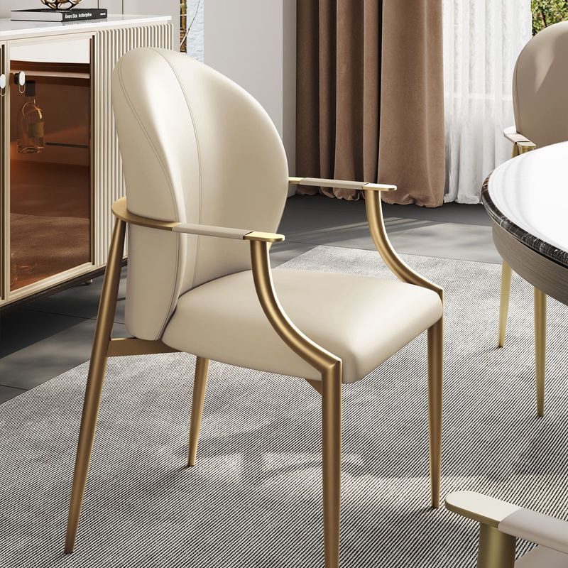 Metal Steel Frame Golden Leather Dining