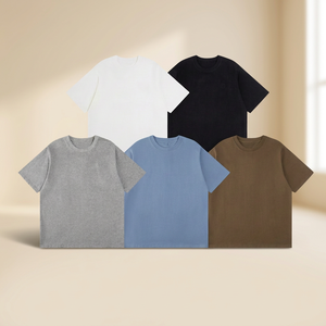 T-shirt à manches courtes pour homme, col rond, couleur unie, coupe classique, jersey de coton, vêtements décontractés, gris, bleu, marron, noir, blanc - Product Image 3