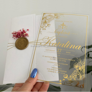 Customized Gold Print Acrylic <strong>Baptism</strong> Invitation <strong>Cards</strong> with Wax Seal DIY Greeting <strong>Cards</strong> - Product Image 1