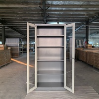 Armoire de classement en acier avec porte vitrée, faible MOQ, armoire métallique de bureau moderne avec serrure sécurisée, en stock pour dossiers et livres