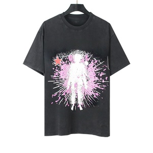 Enfer chemise Top qualité 100% coton Street Wear surdimensionné goutte épaule hommes à manches courtes <span class=keywords><strong>Vintage</strong></span> imprimé étoile t-shirt pour hommes - Product Image 5