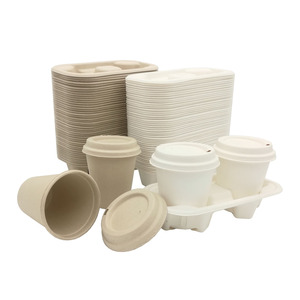 Portavasos desechables portátiles para tazas dobles, 8oz, 12oz16oz, soporte para tazas de café de caña de azúcar de pulpa biológica para llevar, 2 tazas, bagazo, Vasos - Product Image 1