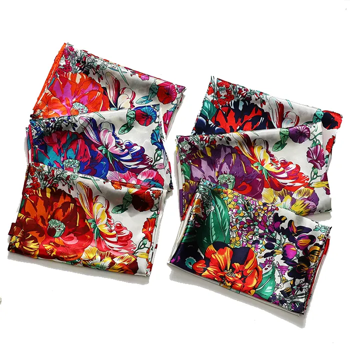 Aproms — foulard carré en satin à imprimé floral, pour femmes, écharpe en soie, grande taille, 90x90, logo personnalisé, été, 2021